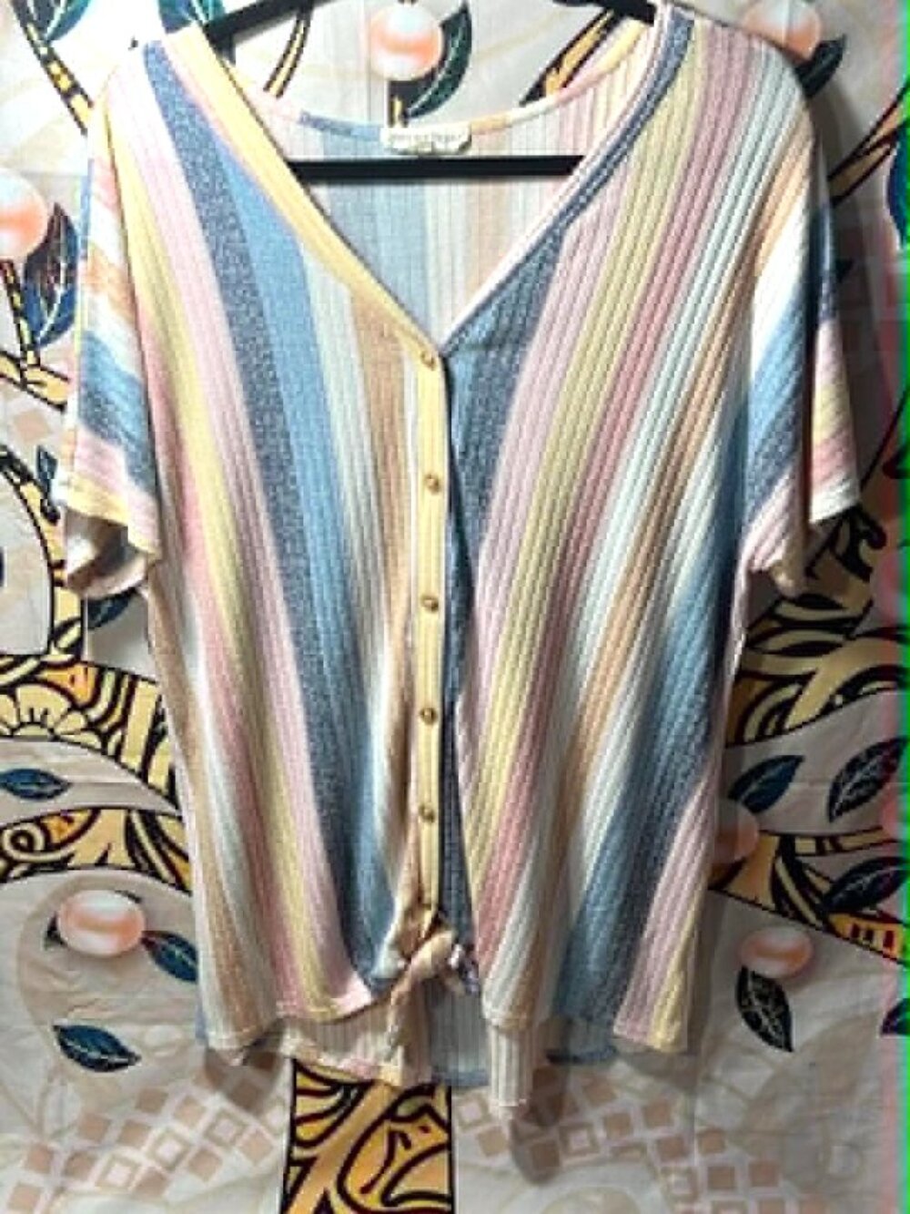 Above & Beyond Multicolor Striped Tie‑Front Top – Size 1X
